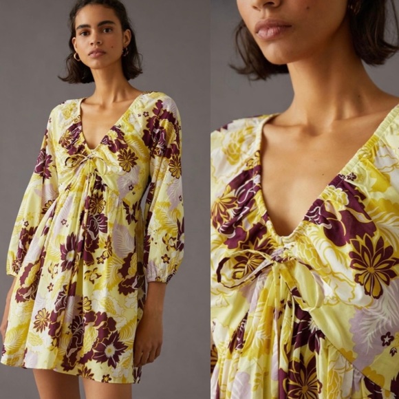 Anthropologie Floral V Neck Mini Dress XS - Picture 3 of 10